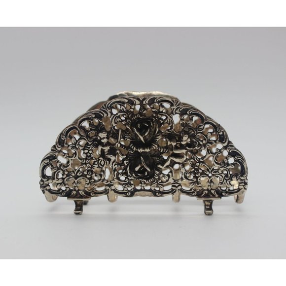 Vintage 835 silver repousse cherubs floral napkin letter holder